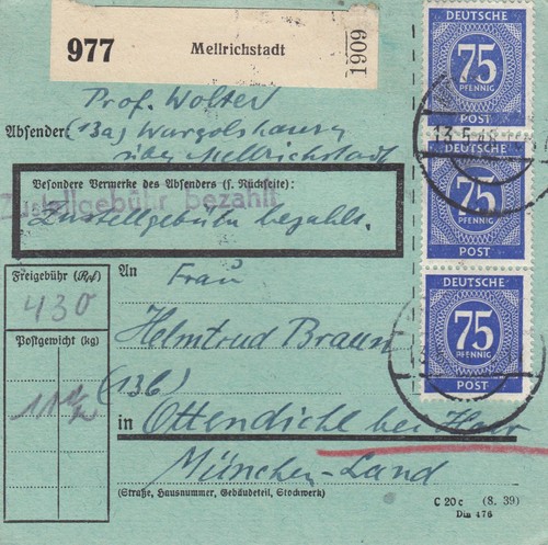 Paketkarte 1948 mellrichstadt - 1948:,